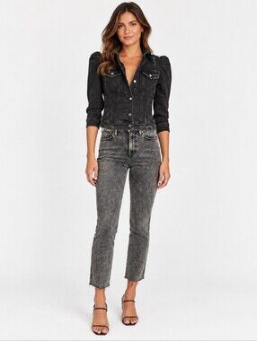 ❤️ FRAME HIGH RISE LE SYLVIE SLENDER STRAIGHT JEANS, RAW EDGE, 0 (25)
